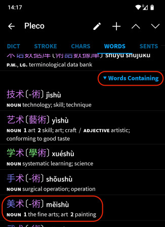 美术 dans la liste des mots contenant 术